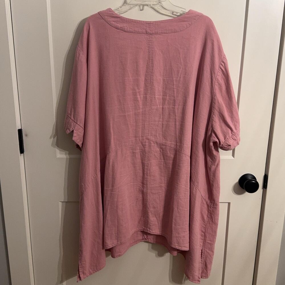 Ellos Tunic Blouse Womens 4X Pink Linen Rayon Deep V Neck High Low Boho Flowy - Picture 7 of 7
